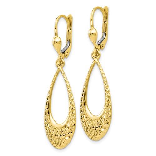 10K Open Tear Drop Dangle Lever-Back Earrings