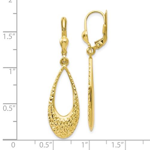 10K Open Tear Drop Dangle Lever-Back Earrings