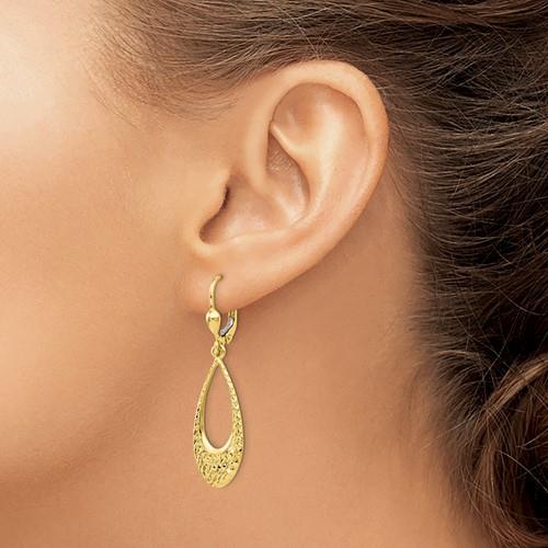10K Open Tear Drop Dangle Lever-Back Earrings