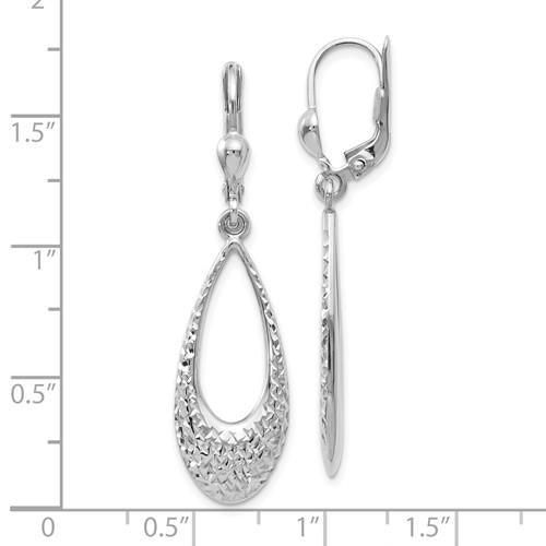 10KWG Polished & Diamond Cut Dangle Lever-Back Earrings