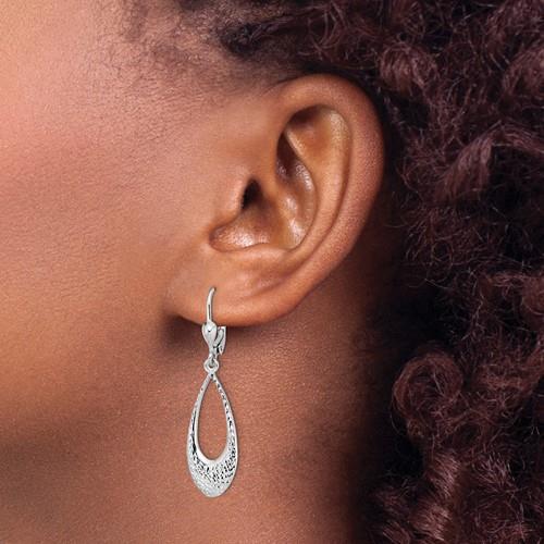 10KWG Polished & Diamond Cut Dangle Lever-Back Earrings