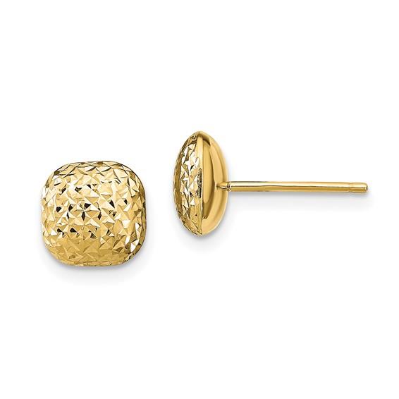 14k Yellow Gold Polished Diamond Cut Button Post Earrings