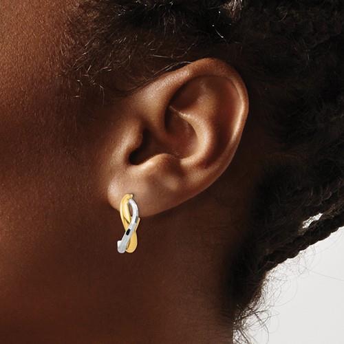 14K Two-Tone Gold Polished & Diamond Cut J-Hoop Post Earrings