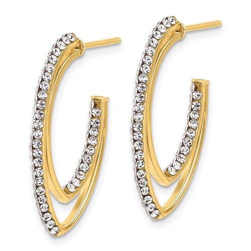 14k Yellow Gold Polished Swarovski Crystal J-Hoop Post Earrings