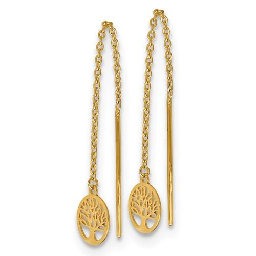 14k Yellow Gold Polished Tree of Life Threader Earrings