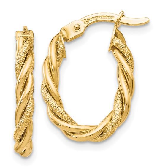 10KYG Polished & Textured Hoop Earrings