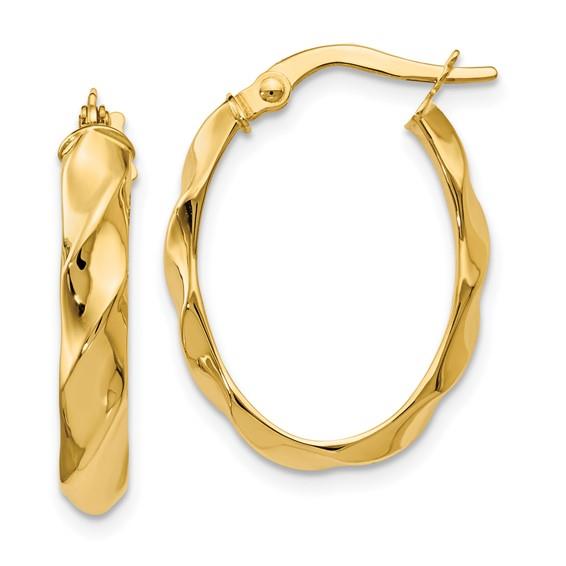 14k Yellow Gold Polished & Twisted Hoop Earrings