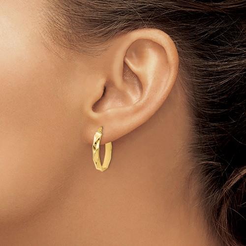 14k Yellow Gold Polished & Twisted Hoop Earrings