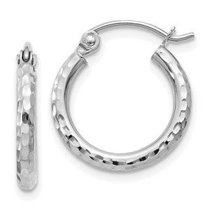 10KWG Diamond Cut Round Tube Hoop Earrings