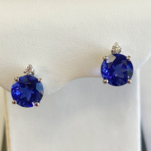 Sterling Dark Blue Stone and CZ Earrings