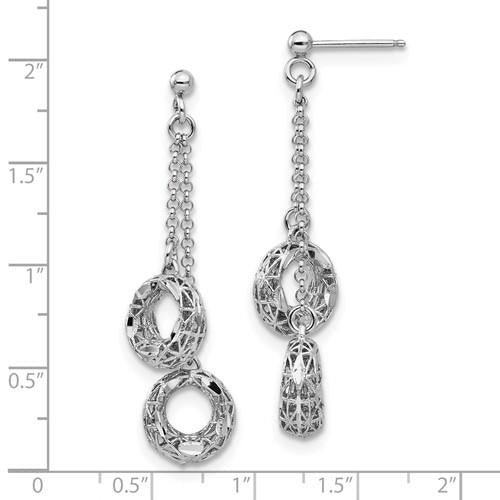 Sterling Silver Polished Diamond Cut Circle Dangle Post Earrings