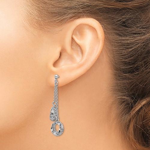 Sterling Silver Polished Diamond Cut Circle Dangle Post Earrings