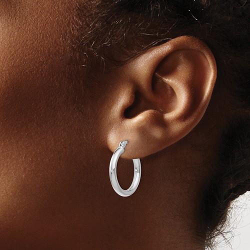 Sterling Silver Polished Round Hinged Hoop Earrings