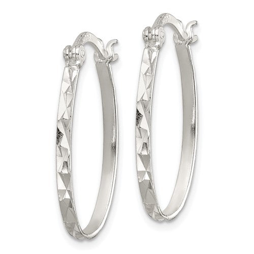Sterling Silver Polished & Textured Oval Hinged Hoop Earrings