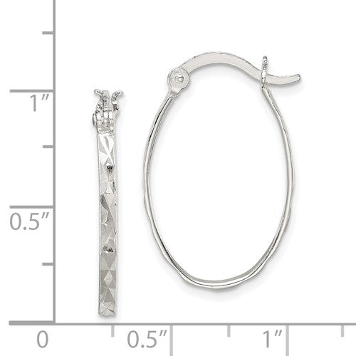 Sterling Silver Polished & Textured Oval Hinged Hoop Earrings