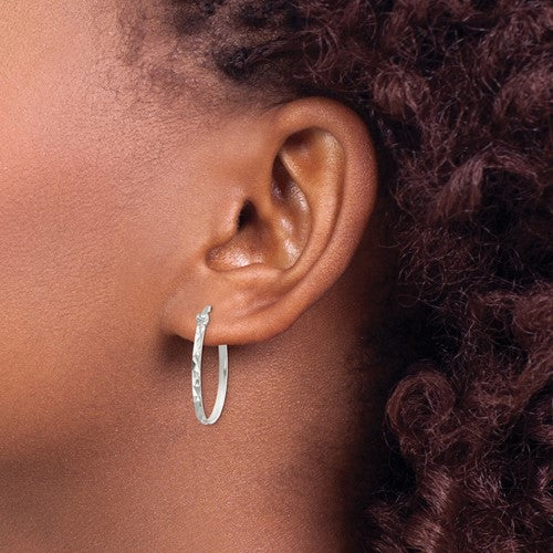 Sterling Silver Polished & Textured Oval Hinged Hoop Earrings