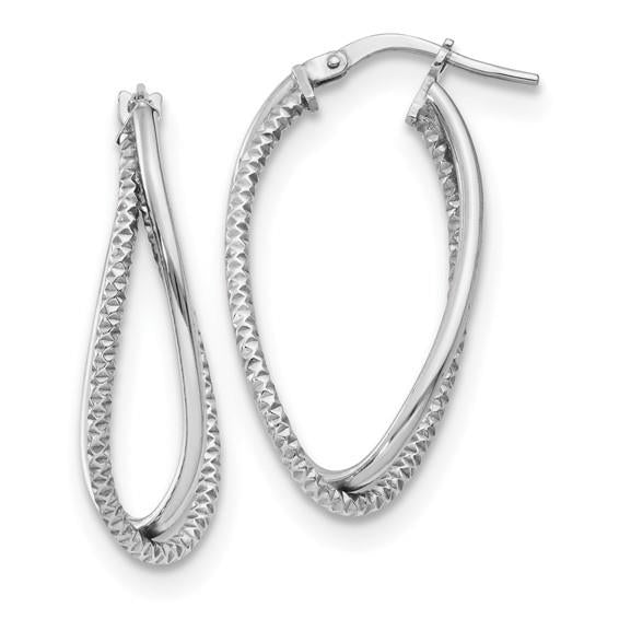 Sterling Silver Polished & Textured Fancy Hoop Earrings