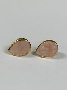 Sterling/Yellow Gold-Plated Pear-Shaped Rose Quartz Bezel Post Earrings