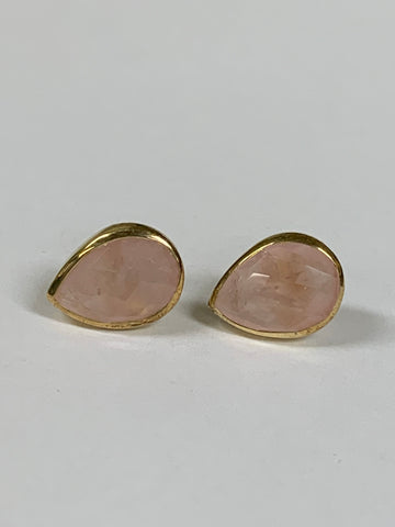 Sterling/Yellow Gold-Plated Pear-Shaped Rose Quartz Bezel Post Earrings
