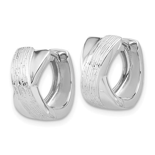 Sterling Silver Polished Diamond-Cut Hinged Hoop Earrings