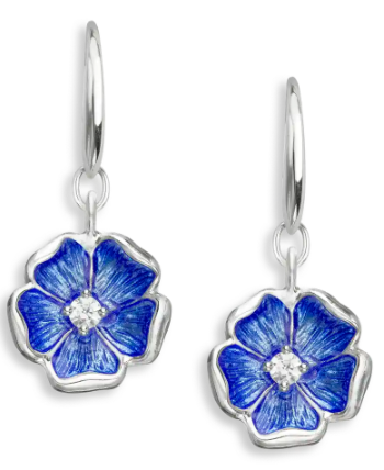 Sterling Silver Blue Cherokee Rose Wire Earrings with White Sapphires