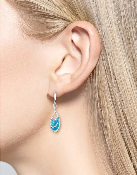 Sterling Silver Turquoise Oval Enamel Wire Earrings