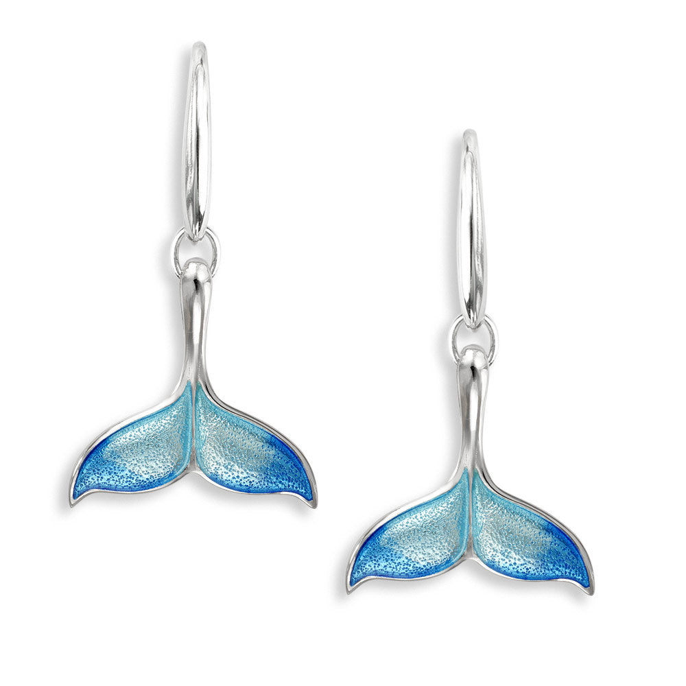Sterling Silver Blue Whale Tail Enamel Wire Earrings