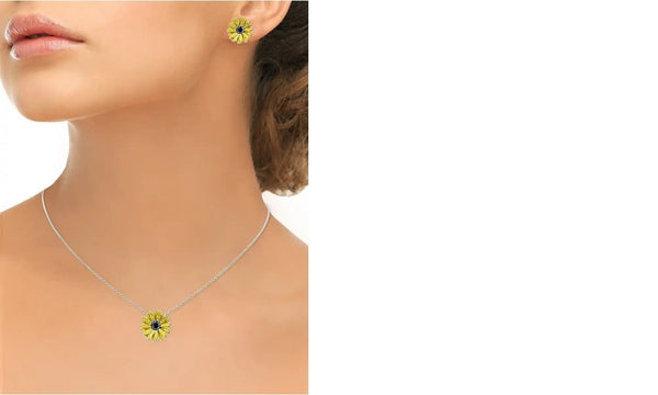 Sterling Silver Yellow Enamel Black-Eyed Susan Necklace