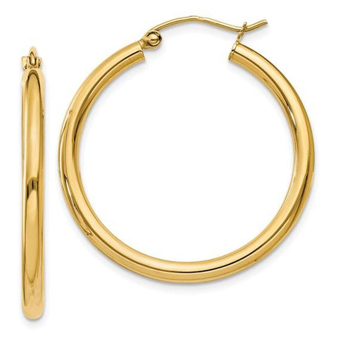 14k Yellow Gold Polished Lightweight Tube Hoop Earrings