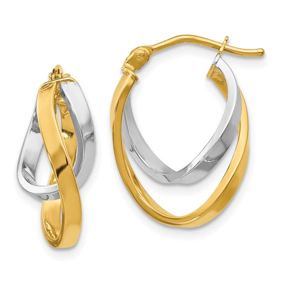 14K Two-Tone Gold Polished Hinged Hoop Earrings