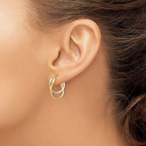 14K Two-Tone Gold Polished Hinged Hoop Earrings