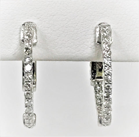 14k white gold Diamond Hinged Hoop Earrings