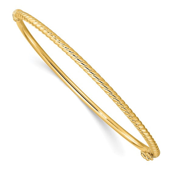 14k Polished & Textured Hinged Bangle Bracelet