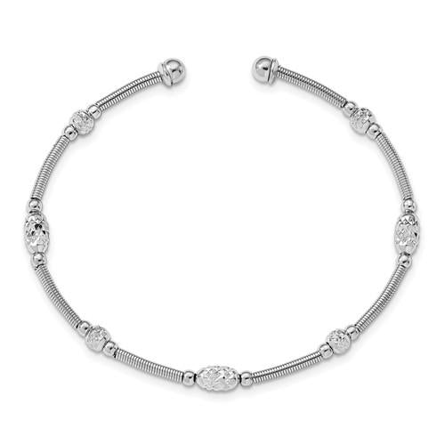 Sterling Silver Diamond Cut Beaded Bangle Bracelet