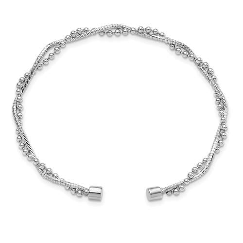 Sterling Silver Polished & Diamond Cut Beaded Bangle Bracelet