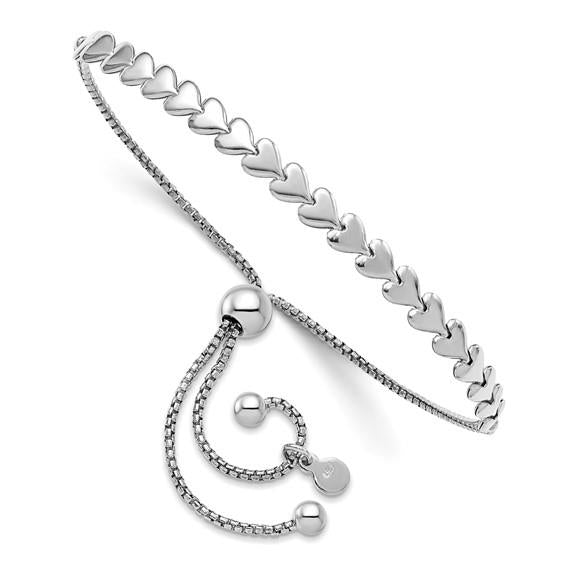 Sterling Silver Polished Heart Adjustable Bracelet