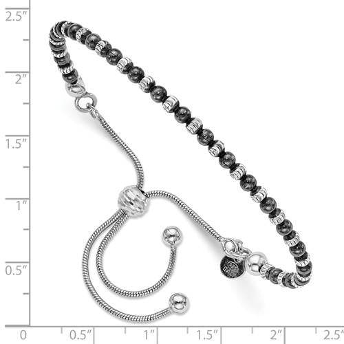 Sterling Silver Ruthenium-Plated Diamond Cut Beaded Bolo Bracelet