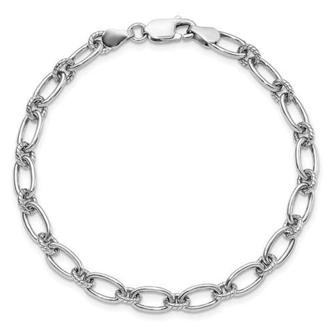 Sterling Silver Polished & Textured Fancy Link Bracelet