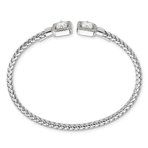 Sterling Silver Cubic Zirconia Polished Square Halo Bangle Bracelet