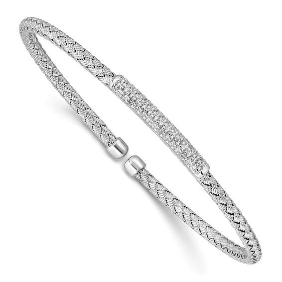 Sterling Silver Cubic Zirconia Woven Flexible Bangle Bracelet