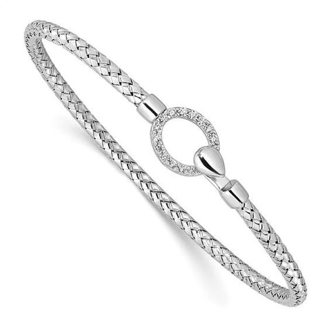 Sterling Silver Cubic Zirconia Polished Braid Hook Bangle