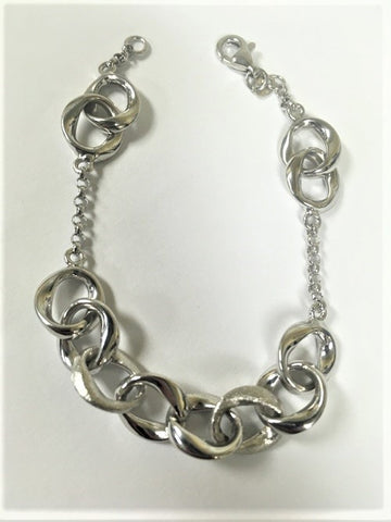 Sterling Silver Rhodium Plated Satin & Polished Link Bracelet