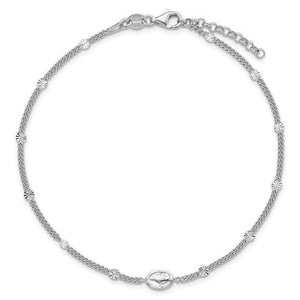 Sterling Silver Polished & Diamond Cut Miraculous Medal Anklet