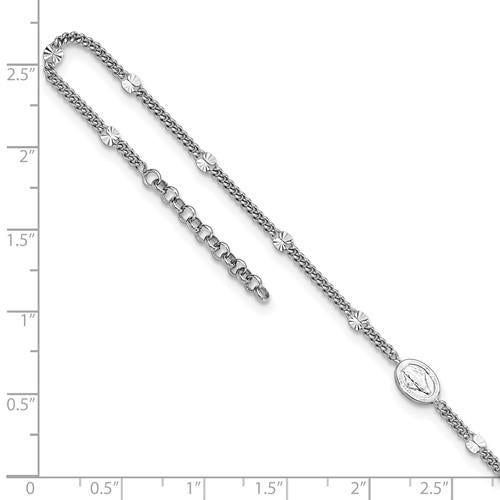 Sterling Silver Polished & Diamond Cut Miraculous Medal Anklet