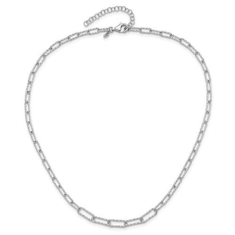 Sterling Silver Polished & Diamond Cut Paperclip Necklace