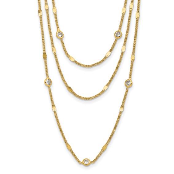 Sterling Silver Gold-Tone Cubic Zirconia Layered Necklace