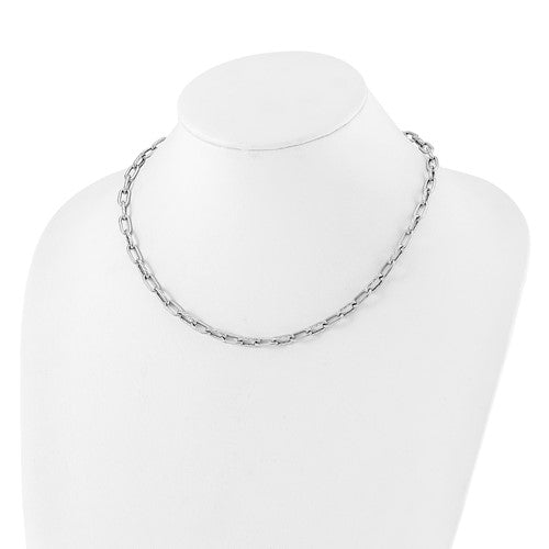 Sterling Silver Polished & Textured Paperclip Link Necklace