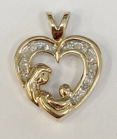 10k Diamond Mother Child Heart Pendant
