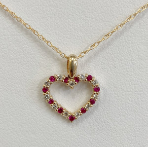 Diamond & Ruby Heart Pendant Necklace