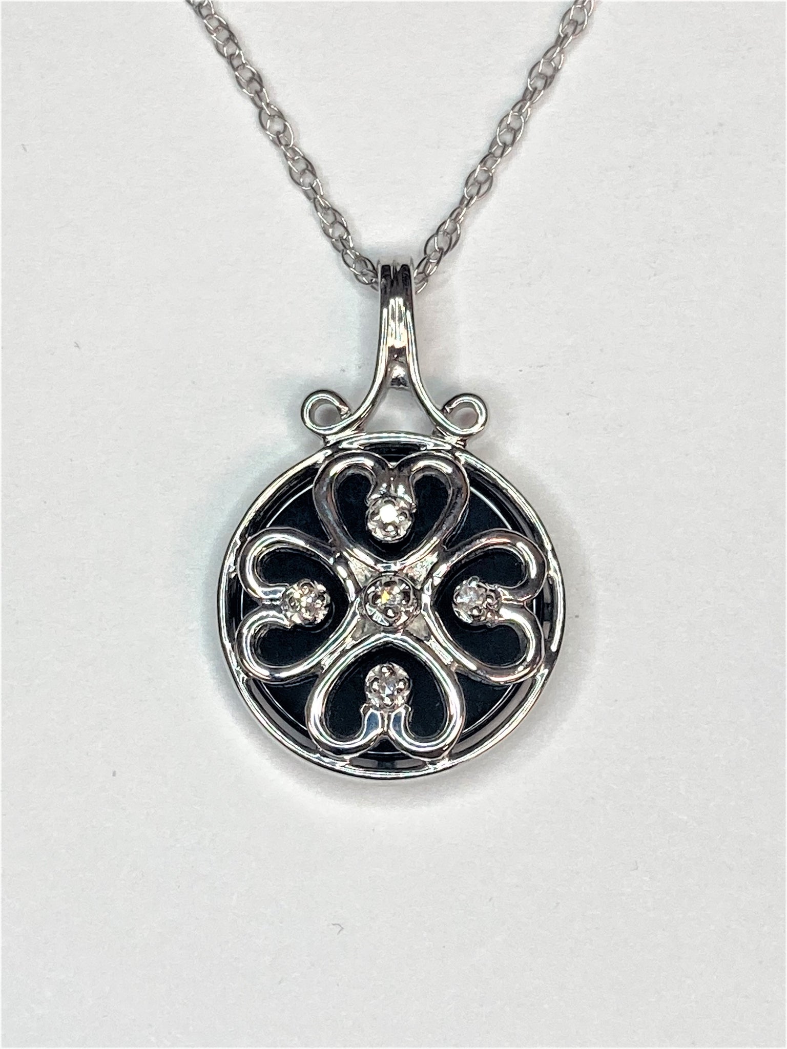 Sterling Silver Onyx & Diamond Pendant